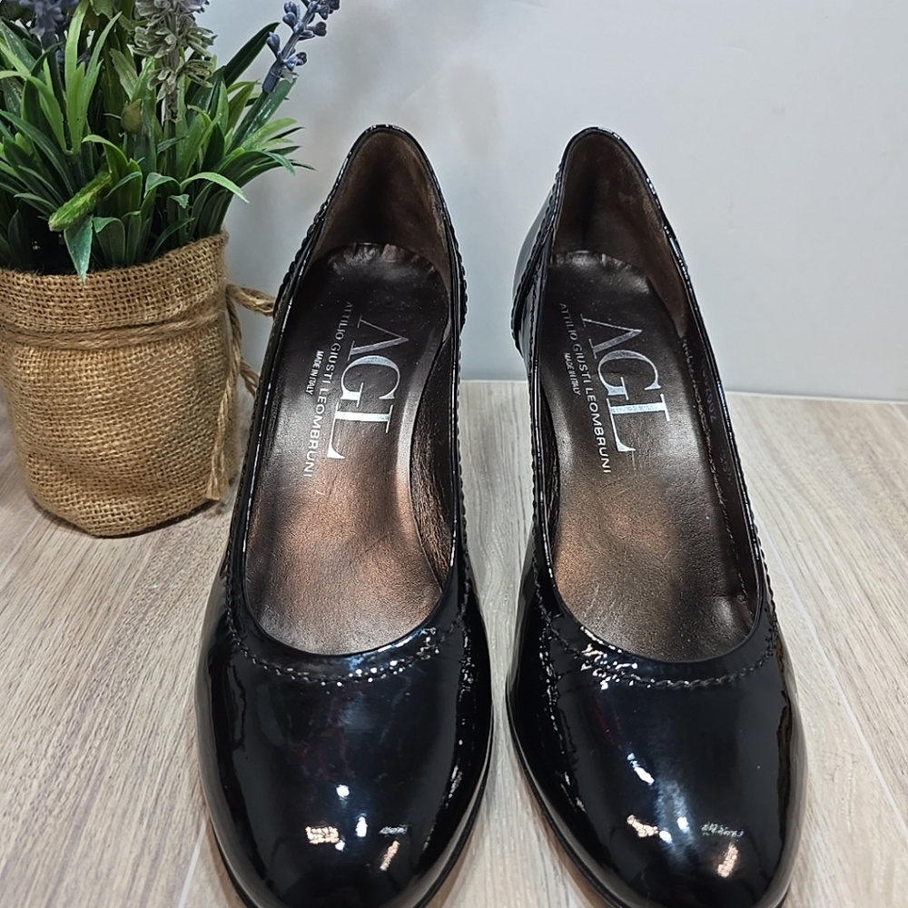 AGL Womens Black Patent Leather Pump Slip On Heel Shoes Size 9 - Picture 2 of 12